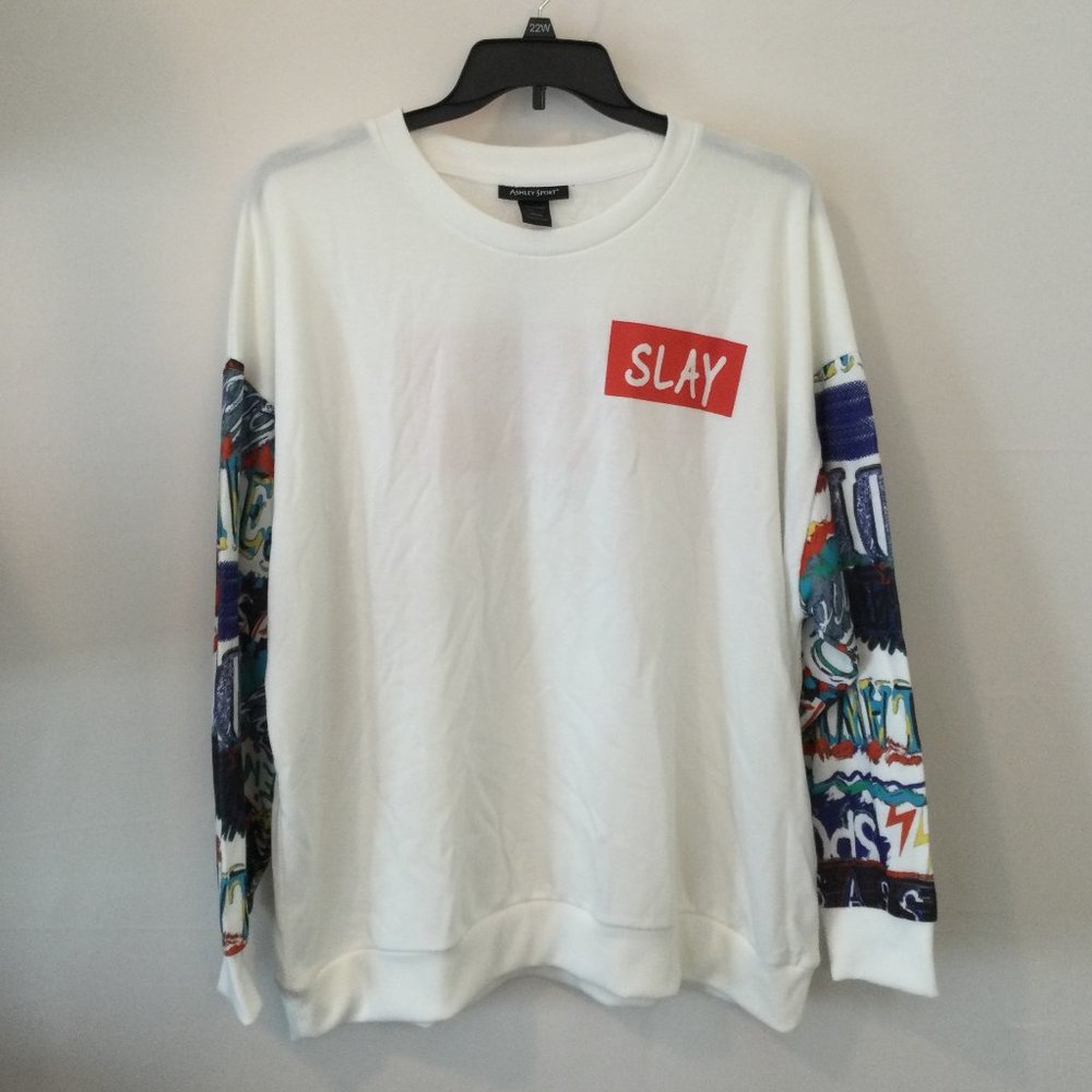 Ashley Sport Womens Size 26/28 White Slay All Day Sweater EUC